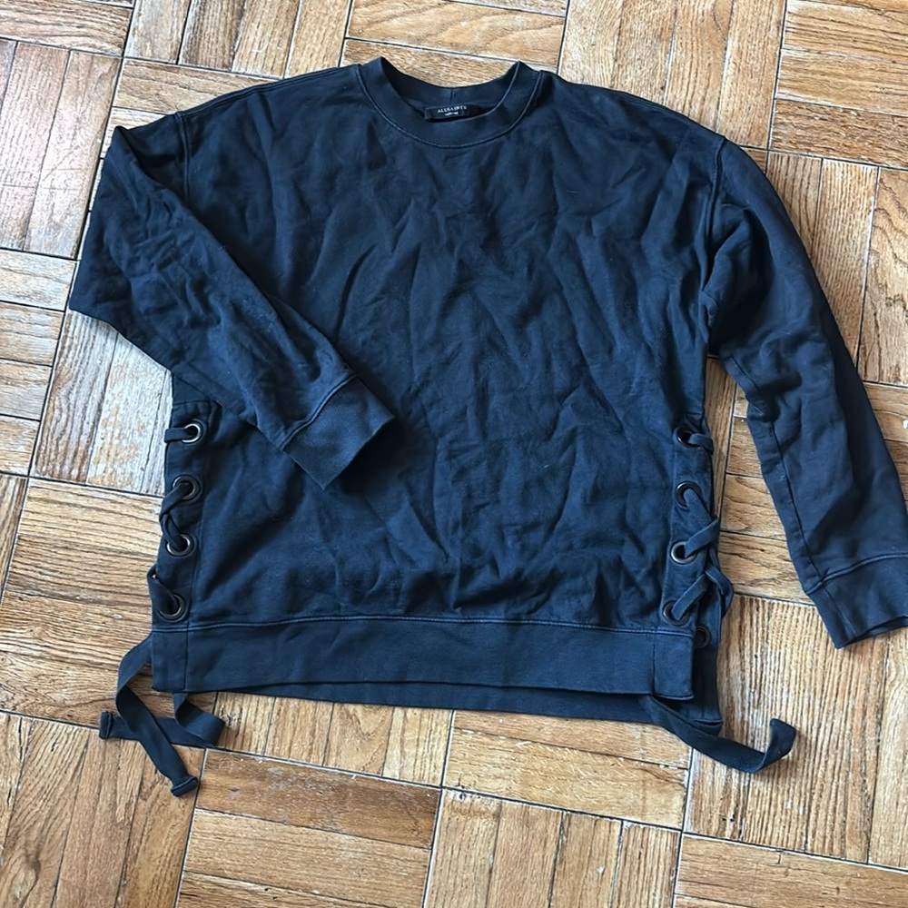 All Saints Leti Long Sleeve Side Tie Crewneck Sweatshirt